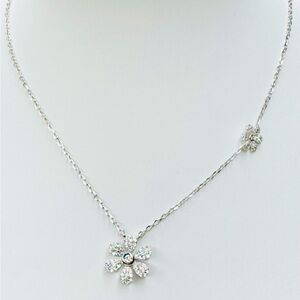 Elegant Sterling Silver & Pave Flower Pendant Necklace